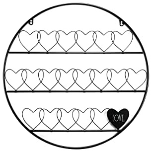 Rae Dunn Wire Wall Grid with Hearts - Round Black Metal Grid Panel Organizer for Collage, Photo Wall, Picture Display, Memo Board, Hanging Office Organization, Art - Home and Classroom Decor