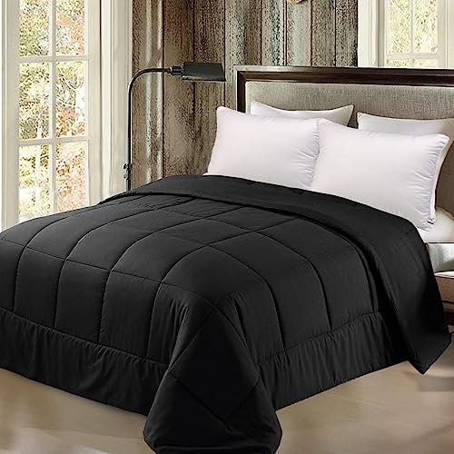Exclusivo Mezcla Bettdecke 4-Jahreszeiten Steppdecke in 135 x 200 cm, Warme und Leichte Schlafdecke ohne Bezug, Schwarz