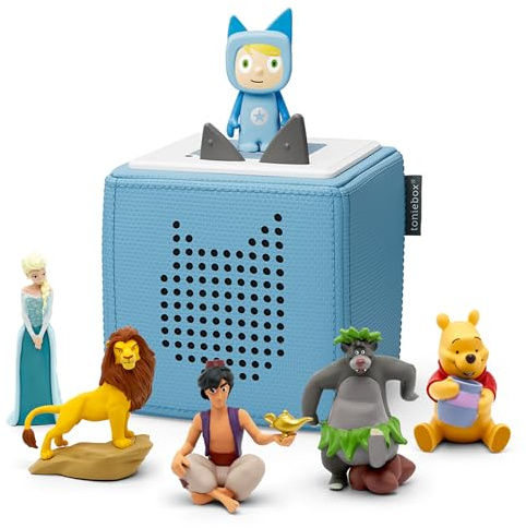 tonies Toniebox Disney Mega Bundle Inc 1 Creative 5 Lion King, Aladdin, Jungle Book, Winnie The Pooh, and Frozen, Kid's Gifts, Screen-Free Music Player for Kids, Learning Toys, Light Blue