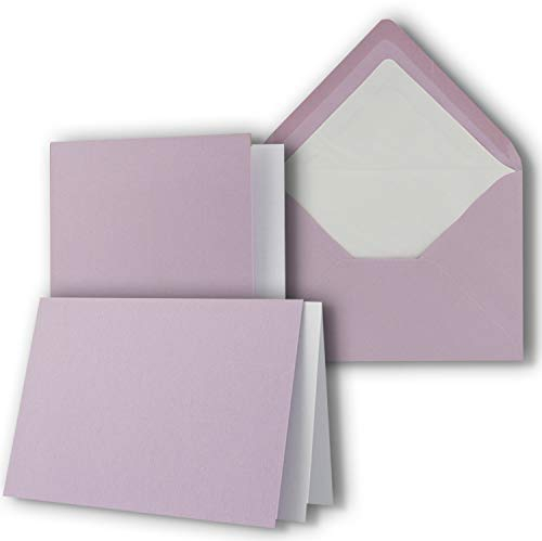 50x Karten-Set DIN B6-12 x 17 cm - 120 x 170 mm - Falt-Karten mit Brief-Umschlägen & Einlege-Blätter - Gerippte Struktur Oberfläche - Orchidee - Vintage Einladungskarten