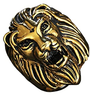 Lieson Edelstahl Herren Ringe Gold, Freundschaftsringe Ring für Herren Partner Löwe Punk Ringe Herren Größe 67 (21.3)