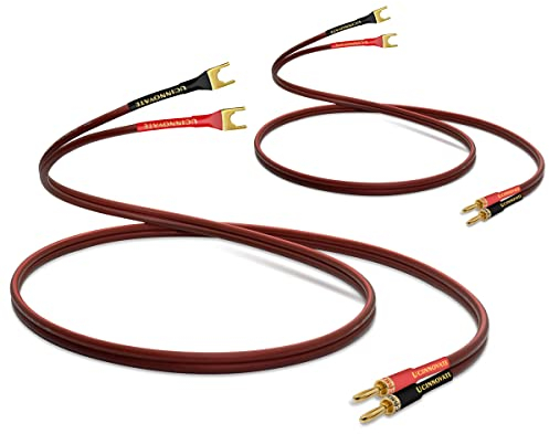 VVFLED 2 Pack HiFi OFC Speaker Cable with Banana Plug to Jumper Spade, Banana Plug to U Fork Plug 14AWG Speaker Wire Cord Jumper Bridge Cable for Speaker Amplifier (2m / 6.56FT)