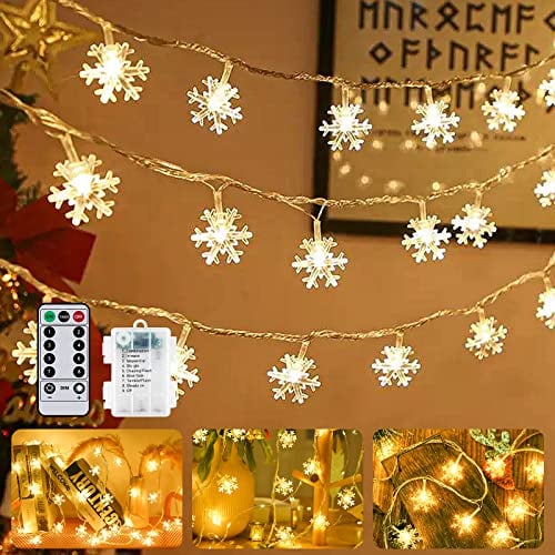 Lichterkette LED Lichterkette Batterie 6M 40 LED Lichterkette Weihnachtsbaum Lichterketten IP67 Wasserdicht Außen Innen Weihnachten Lichterketten für Zimmer,Balkon,Garten Warmweiß (Schneeflocke)
