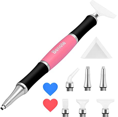 benote Penna ergonomica per pittura a diamante, penna artistica con doppia punta in gomma in metallo, punta rotonda e quadrata, per lavori fai da te, adulti, B10, rosa