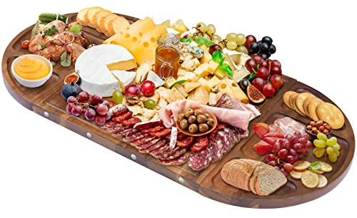 NiHome Magnetisches Akazienholz, groß, 66 x 33 cm, Käsebrett, Spleiß-Servierschalen für Unterhaltung, schönes, personalisiertes Weihnachts-Holzbrett-Set