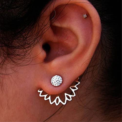 Wendalern Boho Pendientes de chaqueta de flor de loto Pendientes de circonita cúbica brillante Pendientes de flor de cristal de plata Pendientes de botón de flor hueca Joyas para mujeres y niñas