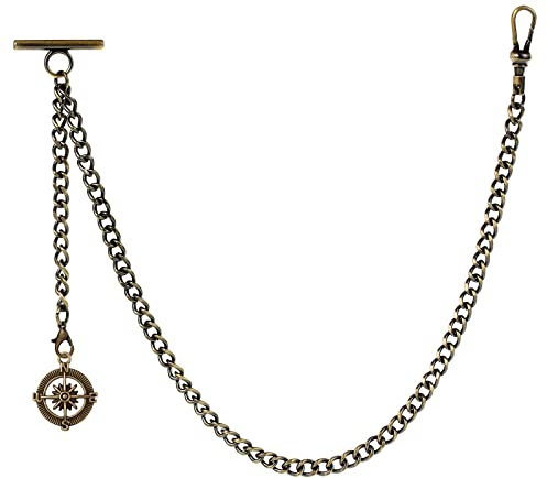 ZTA Herren Albert Kette Bronze Taschenuhr Kette Weste Kette mit Kompass Anhänger für Männer T BAR FOB Charme