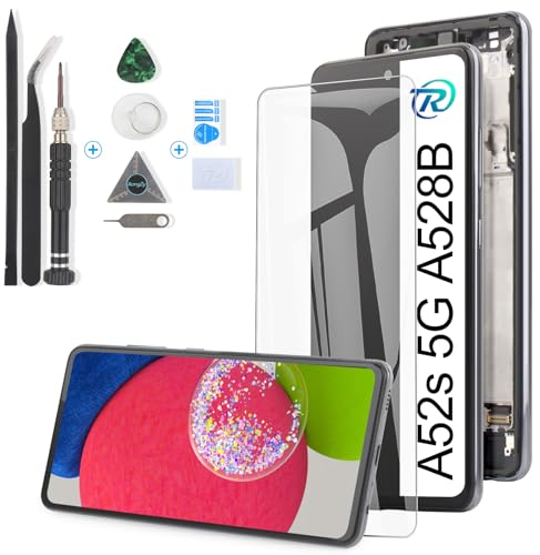 RongZy OLED Display for Samsung Galaxy A52s 5G A528B 2021 Screen Replacement Touch LCD Display Digitizer Assembly with Tools(Black with Frame)