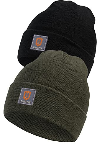 Indicode Herren Vulcano 2er-Pack Winter Mütze | Wintermütze Strickmütze Beanie Black/Army, OS