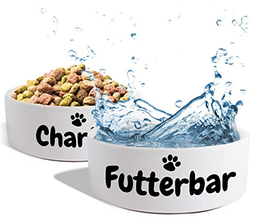 Keramik Doppelnapf mit Name oder Wunschtext für Hunde & Katzen - personalisiertes Napf-Set mit/ohne Ständer| Hundenapf Futternapf Fressnapf | große kleine Vierbeiner Futterstation (2X 1300ml)