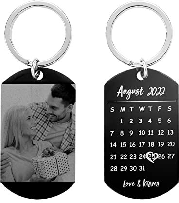 VEELU Schlüsselanhänger Personalisiert mit Text & Fotogravur Dog Tag Edelstahl Schlüsselanhänger Bild ID Tag Personalisierte Geschenke für Papa Partner Weihnachten