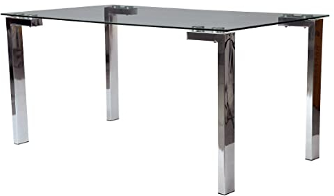 HABITMOBEL Mesa Comedor Multiusos Patas cromadas Cristal Templado de 10 mm Acabado Transparente 160 x 90 cms