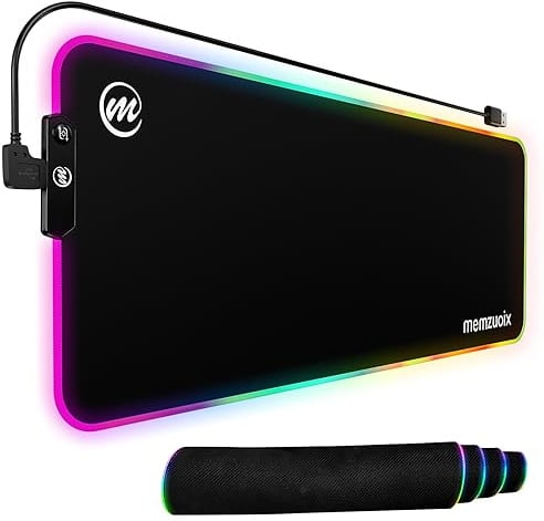 RGB Gaming Mauspad XXL 80×30 cm – Großes LED Mousepad mit 12 Beleuchtungsmodi, rutschfester Gummibasis, wasserdicht & glatte Oberfläche – Für Tastatur, Maus, Laptop & PC – Schwarz