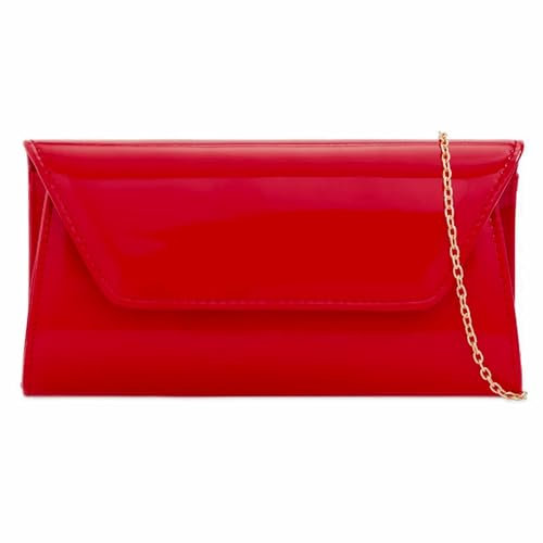 UShopUK Stilvolle Clutch-Handtasche aus Lackleder für Brautball, Hochzeit, Abend, Party, Handtasche, medium (Rot)