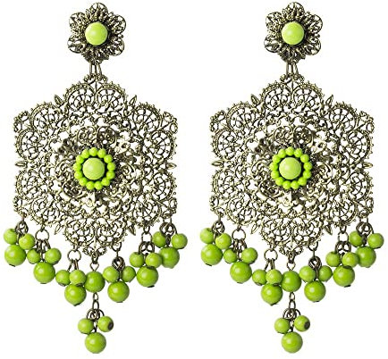 Pendiente Calado roseta con bolas (Pistacho)