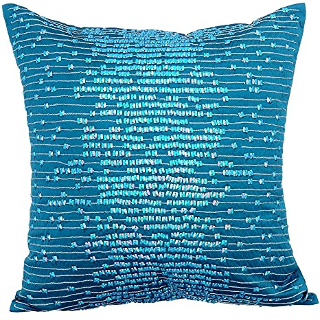 The HomeCentric Entwerfer Blau Kissen,2 Stück, 65x65 cm Kissenbezug, Regenbogen - Sequins Taftgewebe kissenbezuge, Platz TAFT kissenbezuge, Gestreift Modern kissenhullen - Shimmer & Shine