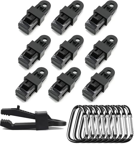 QH - Juego de 10 clips de lona, resistentes y resistentes para toldos instantáneos para tiendas de campaña, lona, caravana, jardín, sombra, tela, cubierta de barco, color negro (10)