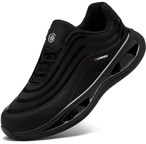 LARNMERN Zapatos de Seguridad para Hombre Zapatillas de Seguridad Ligeros Protección contra destrozos Comodidad Mode Transpirabilidad Calzado de Trabajo(Microfibra Negra,41EU)
