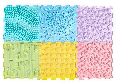 Playlearn 6Pcs Massage Sensory Puzzle Mats Kids and Adults-29cm Orthopedic Game Mat for Sensory Play-Jigsaw Interlocking Floor Mats for Kids Playroom