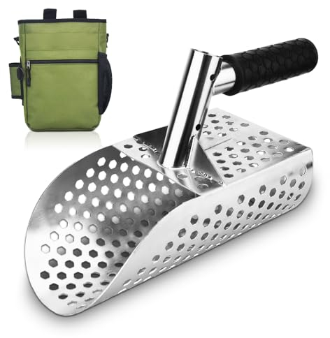 CKJSJ Pala da scavo in acciaio inossidabile con metal detector per caccia al tesoro da spiaggia e rilevamento subacqueo, include clessidra, manico e borsa (a3)