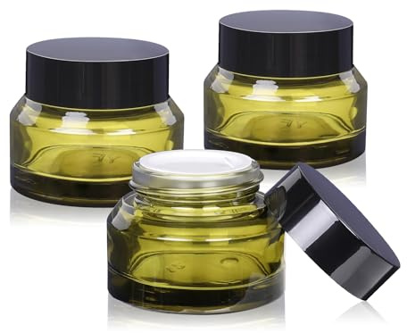Lot de 3 petits pots à cosmétiques en verre avec couvercles Vert 50 ml | Bocaux de maquillage vides verts pour échantillon, lotion, poudre, 50 ml