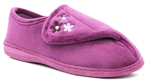 Dr Keller Womens Lightweight Faux Fur Wide Opening Touch Fasten Diabetic Orthopaedic Slippers