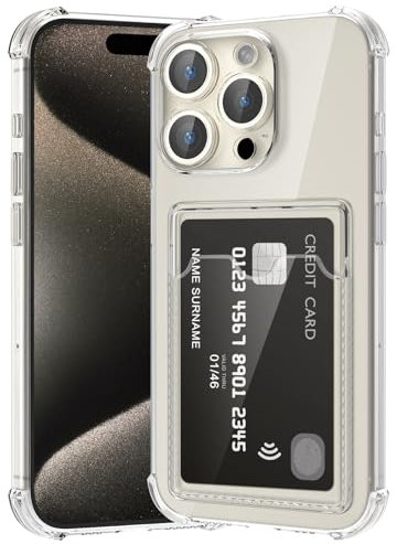 ÁRBOLORO Hülle für iPhone 15 Pro Max mit Kartenfäch Transparent Silikon TPU Handyhülle Ultra Dünn Weiche Stoßfest Flexibel Handy Tasche Bumper Case für iPhone 15 Pro Max