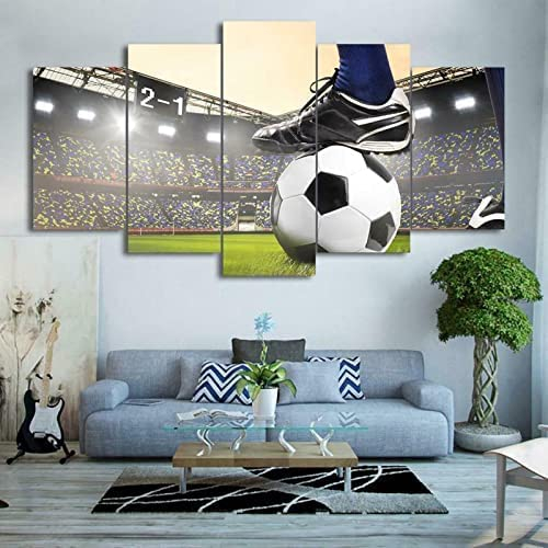 5-Teiliges Leinwandbild,Fußballstadion Poster, Gemälde Auf Leinwand, Wandkunst Für Zuhause, Wanddekoration, (Mit Rahmen 150 X 80 Cm) Schlafzimmerbürohotelwandkunstfoto