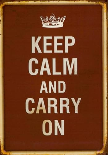 Tushita Motivations-Postkarte Keep Calm and Carry On – Retro-Design mit Krone, Vintage-Stil, Britischer Humor, Braun & Weiß, Minimalistische Grußkarte