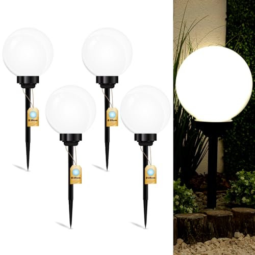 Lumiled Solarleuchten Garten 4er Set Solarlampen mit Erdspieß LED Solarlampe für außen Kaltweiß 6500K Solar Gartenleuchte 25cm Solar-LED-Wegeleuchten Wegbeleuchtung Bodenleuchte 4 Stücke