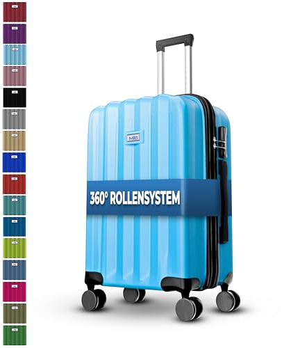 MY TRAVEL BAG Hartschalen-Koffer Trolley ABS Reisekoffer 4 Zwillingsrollen (Handgepäck-Mittel-Groß-Set) + 5cm Dehnungsfuge (Hellblau, Mittlerer Koffer (65cm))