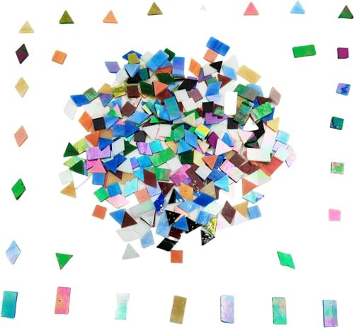 Glasmosaikfliesen, 4 Formen, quadratisch, Diamant, Dreieck, Rechteck, 270 Stück, Buntglas-Mosaikstücke für handgefertigte Kunst, Handwerk und Heimdekoration (schillernde Mischfarbe)