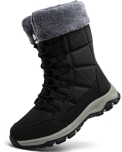 VTASQ Stivali da Neve Donna Stivaletti Invernali Impermeabili Foderata Pelliccia Caldo Stivaletti All'aperto Antiscivolo Doposci Nero 38EU
