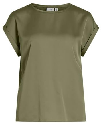 Vila Damen Satin Blusen T-Shirt Kurzarm Basic Rundhals Top Glänzend Tunika Blouse Oberteil VIELLETTE, Farben:Pastell-Grün, Größe:38