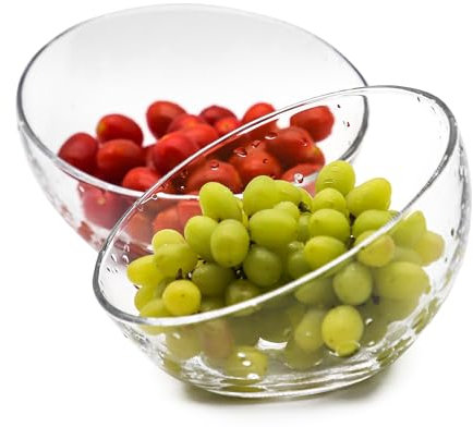 TOSSOW Clear Glass Set of 2 Clear Slant Cut Tilted Decorative Serving Bowl Snack Salad fruit Candy Dish Popcorn Dips Condiments Snack Oatmeal and More