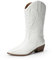 DREAM PAIRS Stivali da Cowboy Donna Stivali a metà Polpaccio da Donna Stivali da Cowgirl con Tacco Grosso Ricamati,Size 39,Bianco-Pu,DWUMMB2419