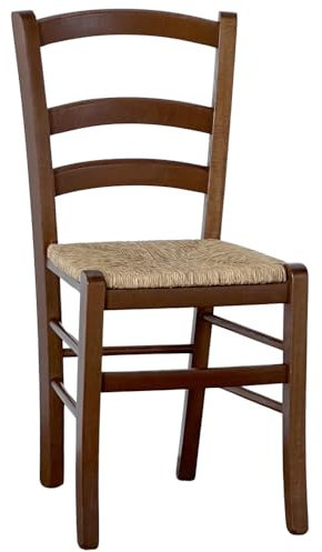 okAffareFatto di Zimbardi Costanza Esszimmerstuhl aus venedischem Nussbaum dunkel mit Sitz aus Stroh