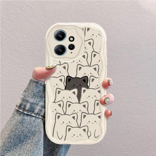 hdqICase Hülle Kompatibel mit Xiaomi Redmi Note 12 4G Weiß | Katze Welle Silikon Weich