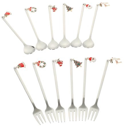 Amosfun Teiliges Edelstahl Weihnachtsbesteck Ergonomische Dessertlöffel Und Gabeln Mit Komfortablem Griff Rostfrei Spülmaschinenfest Festliche Tischdeko Für Weihnachten Und Partys