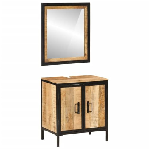 LAPOOH Conjunto de Muebles de baño 2 pzas Madera Maciza Mango y Hierro, Muebles para Baño, Muebles para Lavabo, Armario Baño 3217114