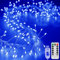 KINGCOO 12M 400LED Luci di Stringa Grappolo con Telecomando,Argento Filo Fuoco d'artificio Fate Catena Luminosa USB Alimentato per Giardino Matrimoni Esterno Interno Festa Natale (Blu)