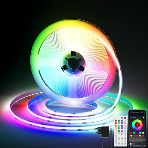 LED Strip COB LED Streifen 5m, LED Band mit Fernbedienung&App&Musik Sync, LED Lichtleiste Dimmbar Selbstklebend 24V, 36W LED Fernseher Beleuchtung Sehr Hell für Küche, Wohnzimmer, Treppe, Schlafzimmer
