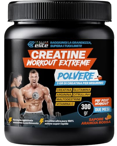 Italian Elite® Creatine Extreme, Creatina in Polvere con Glutammina, Arginina, Citrullina, Vit C, Maltodestrine. Pre Post Workout Monoidrata Micronizzata a Rapido Assorbimento Muscolare