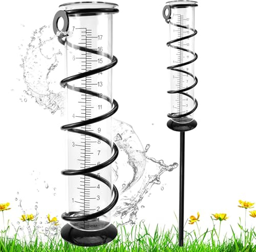 FSWWSF Regenmesser 17cm Outdoor Regenmesser Glas Regenmesser mit Pfahlspirale Niederschlagsmesser für den Garten, klar, zur Regenwassermessung