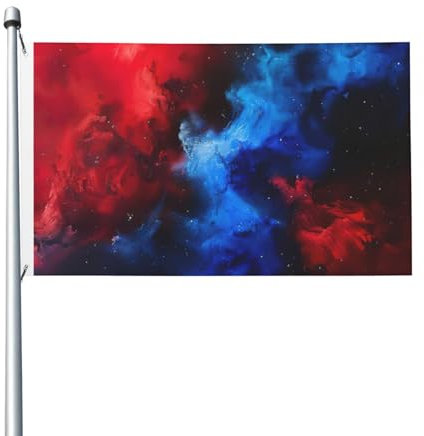 Bandiera con stampa galassia rossa e blu, decorazioni divertenti da giardino, forniture per festival, bandiera da appendere per interni ed esterni, casa, feste, cortile, patio, 0,9 x 1,5 m
