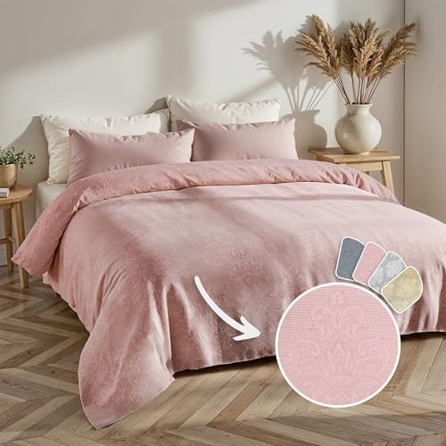 Loomvia Tagesdecke 200x220 cm aus 80% Baumwolle & 20% Bambus | Waffeloptik | Pulverfarbe | Weiche Sofadecke als Sommerdecke, Wohndecke & Sofa Überwurf | Decke für Couch & Bett