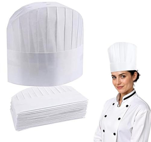 Juego de 15 gorros de cocinero desechables, gorro de cocinero de papel, gorro de cocina ajustable, 9 pulgadas para cocina en casa, restaurantes, Blanco, 30