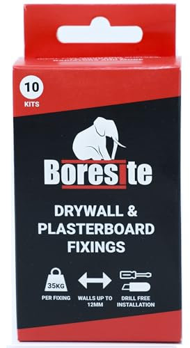 Boresite Drill Free Heavy Duty Plasterboard Fixings (Box of 10 Fixings & Screws) | Effortless Drywall Installation | Upto 35kg Secure Hold | Perfect for 12.5mm Plasterboard Walls | Made in Scotland