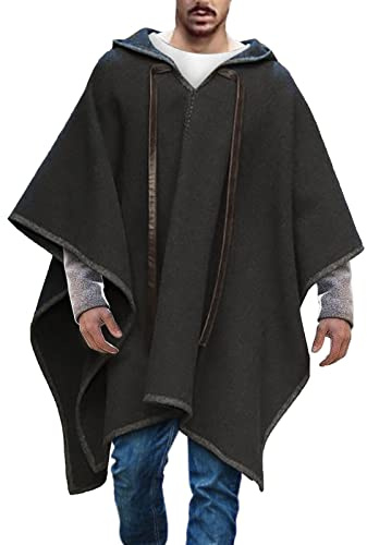 Caxndycing Poncho Herren Umhang aus Alpaka Wolle Warm Decke Handtuch Ponchos Männer Mexikanischer Wollponcho Winter Cowboy Hippie Jacke Alpaka Wolle Chic Andenponcho Kapuzenponcho
