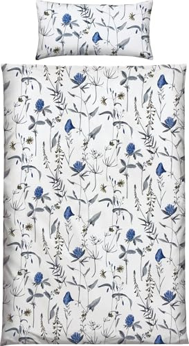 Erwin Müller Bettwäsche Single-Jersey mit Blümchen blau-weiß Größe 40x80 cm / 135x220 cm - temperaturausgleichend, bügelfrei, mit Reißverschluss